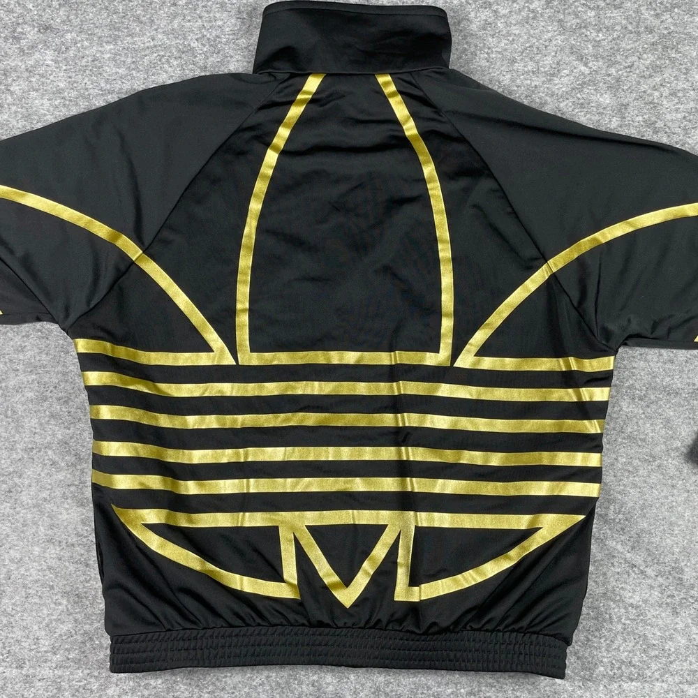 Adidas Track Jacket Mens Medium Black Gold Metallic Trefoil Full Zip Activewear